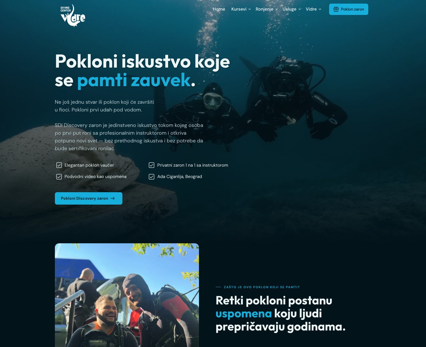 Vidre Diving Center website